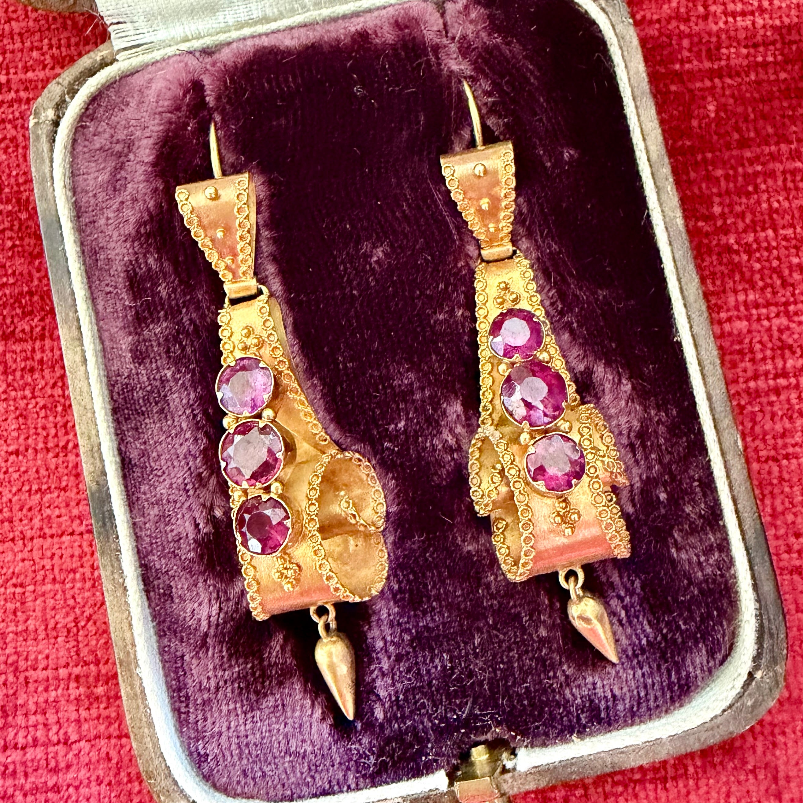 Burning Up Antique Etruscan Revival 18-carat Gold and Almandine Garnet Earrings