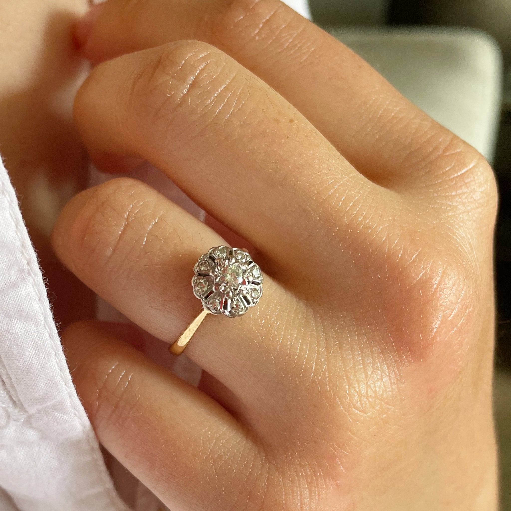 Diamond cluster ring on woman&