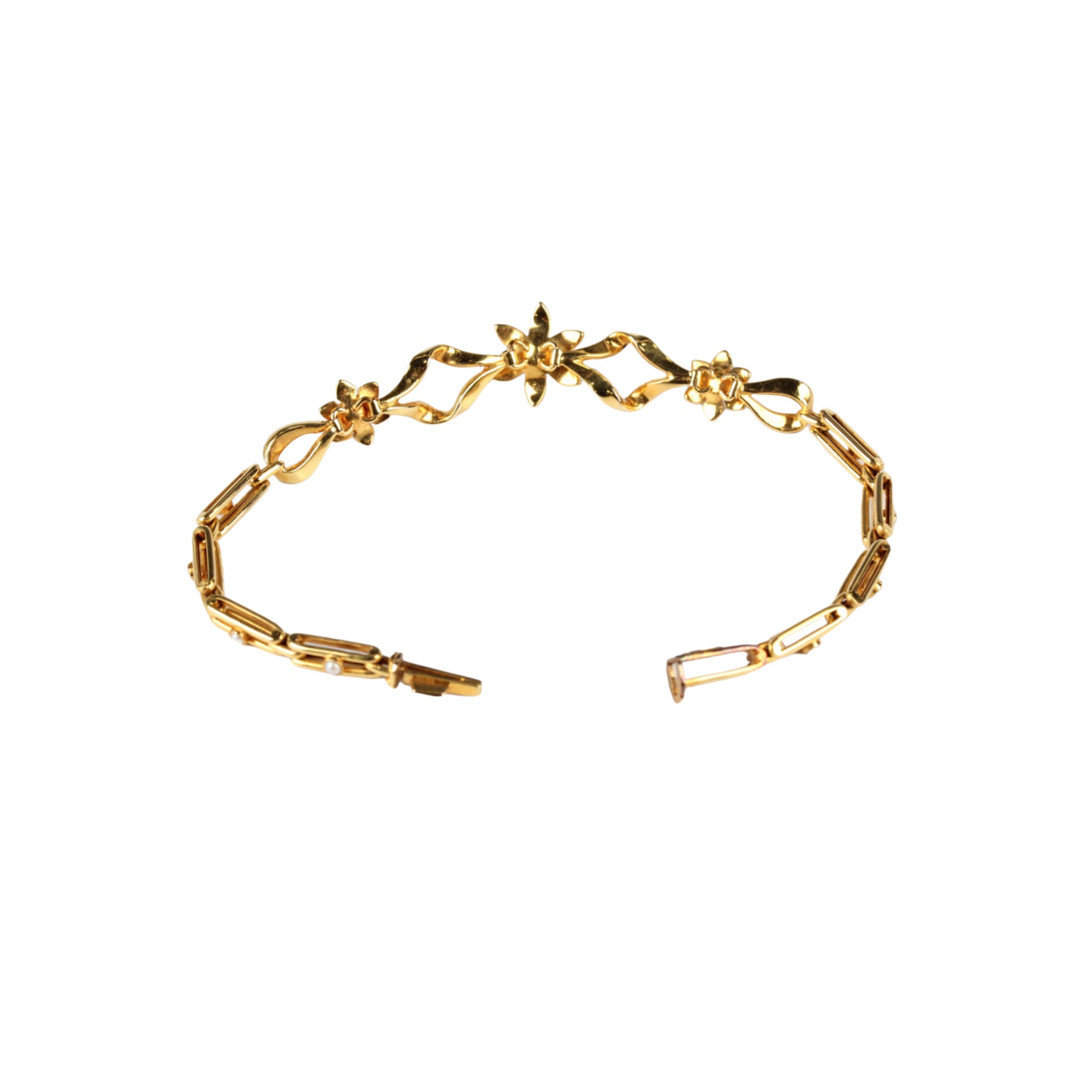 Love, Love Me Do Edwardian Gold and Seed Pearl Flowerhead Bracelet