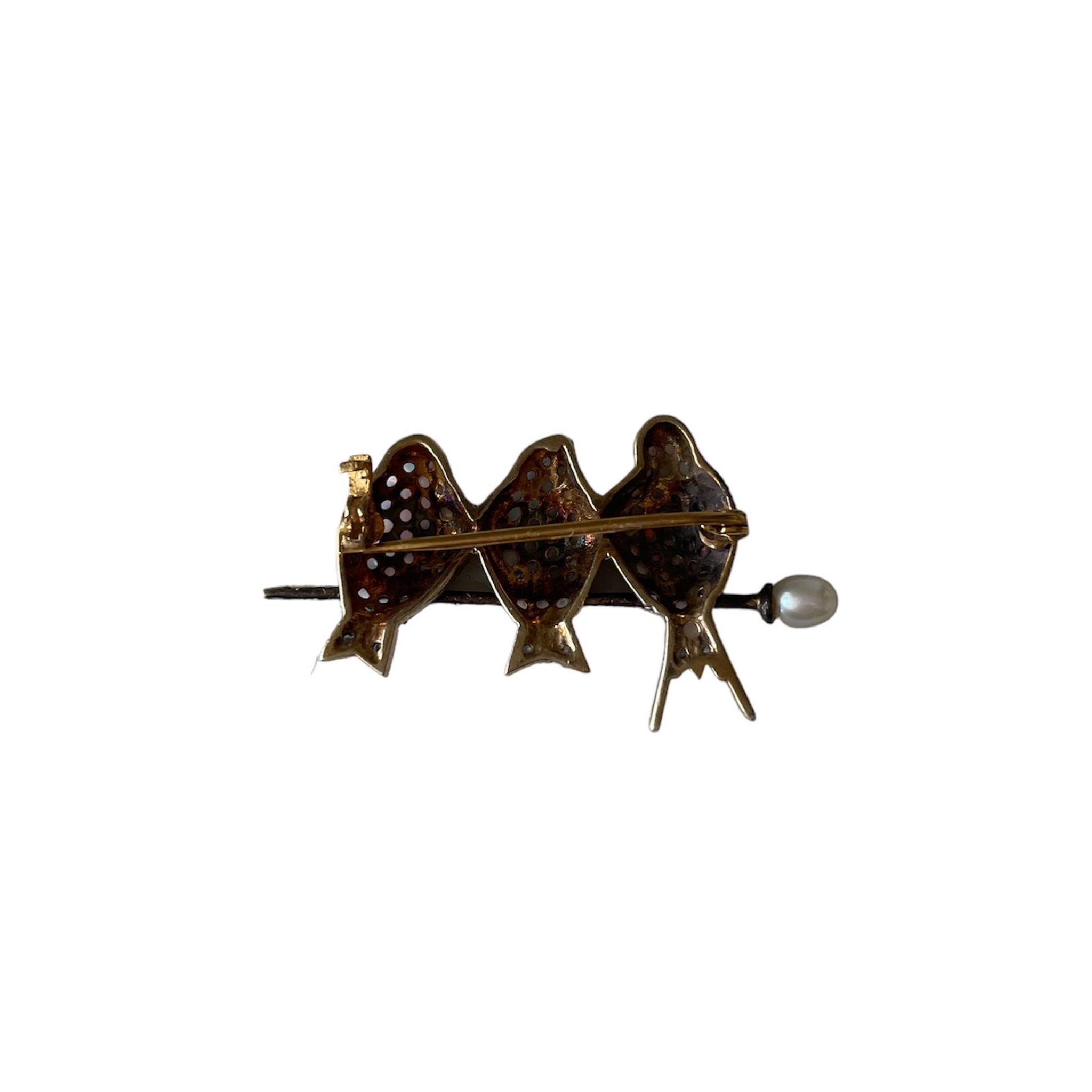 Three Little Birds Antique Bar Brooch with Opals and Diamonds
