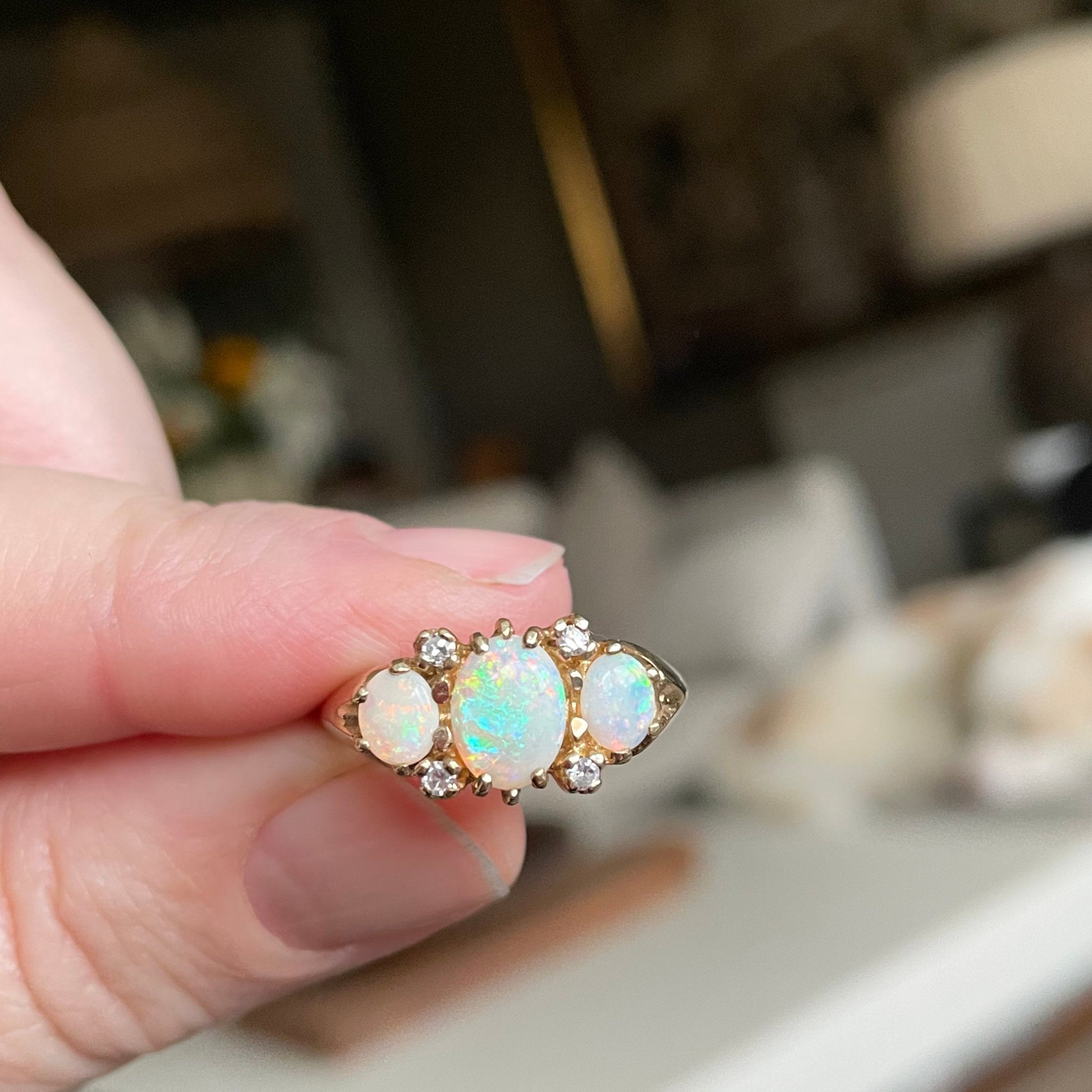Under the Milky Way Ring Vintage Opal and Diamond Ring