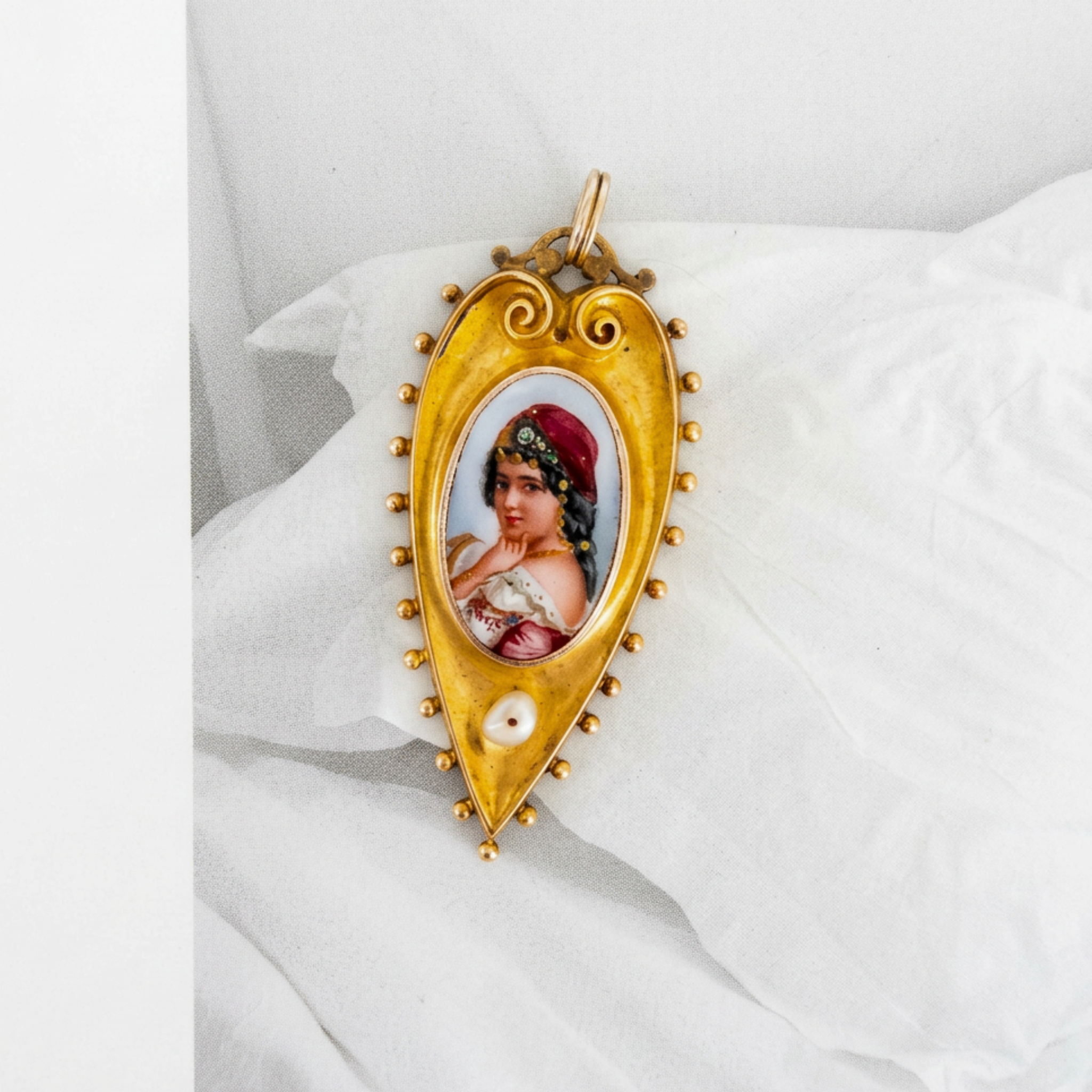 I Fooled Around and Fell in Love 18-Carat Gold, Diamond, and Hand-Painted Porcelain Pendant
