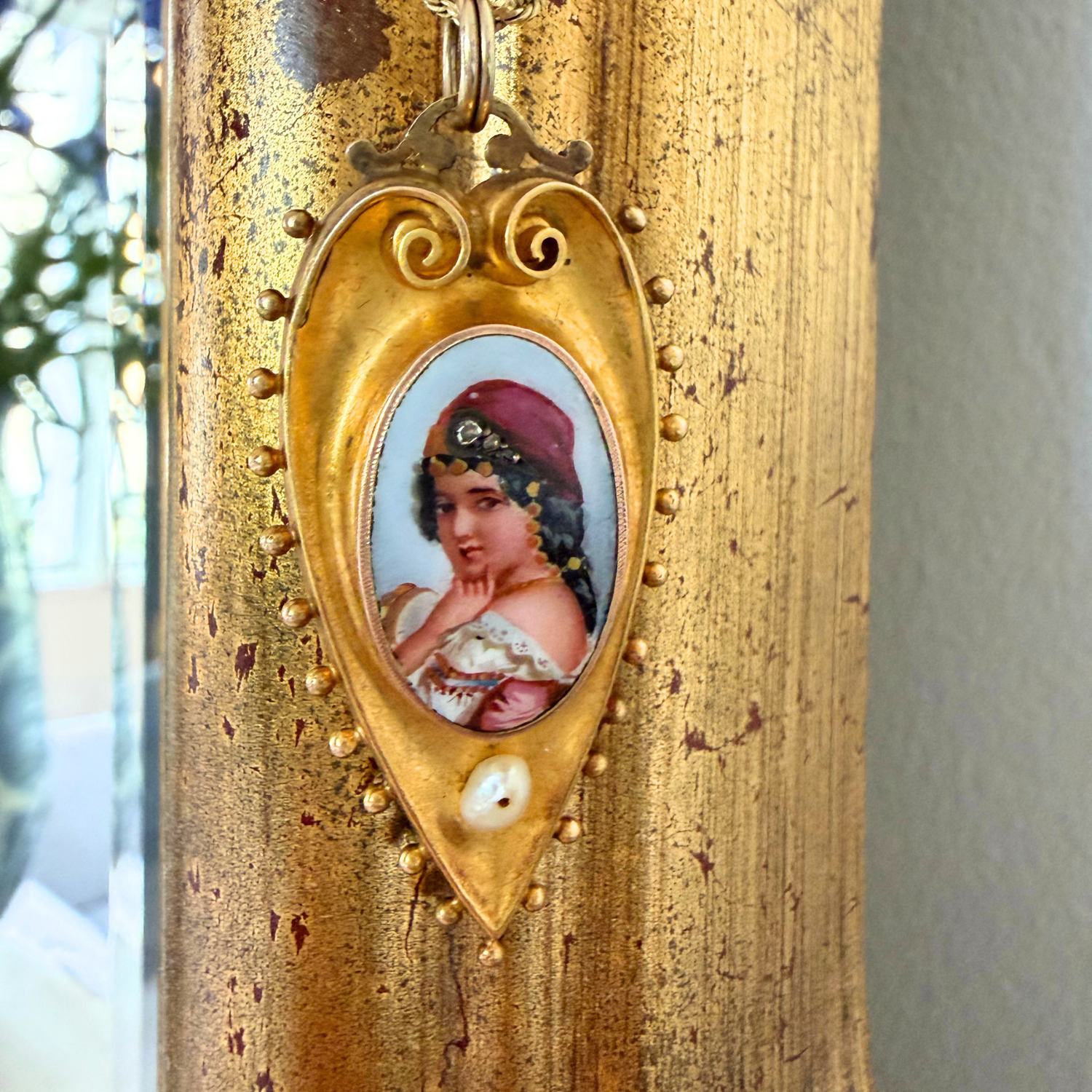 I Fooled Around and Fell in Love 18-Carat Gold, Diamond, and Hand-Painted Porcelain Pendant