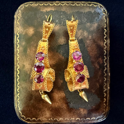 Burning Up Antique Etruscan Revival 18-carat Gold and Almandine Garnet Earrings