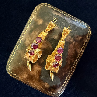Burning Up Antique Etruscan Revival 18-carat Gold and Almandine Garnet Earrings