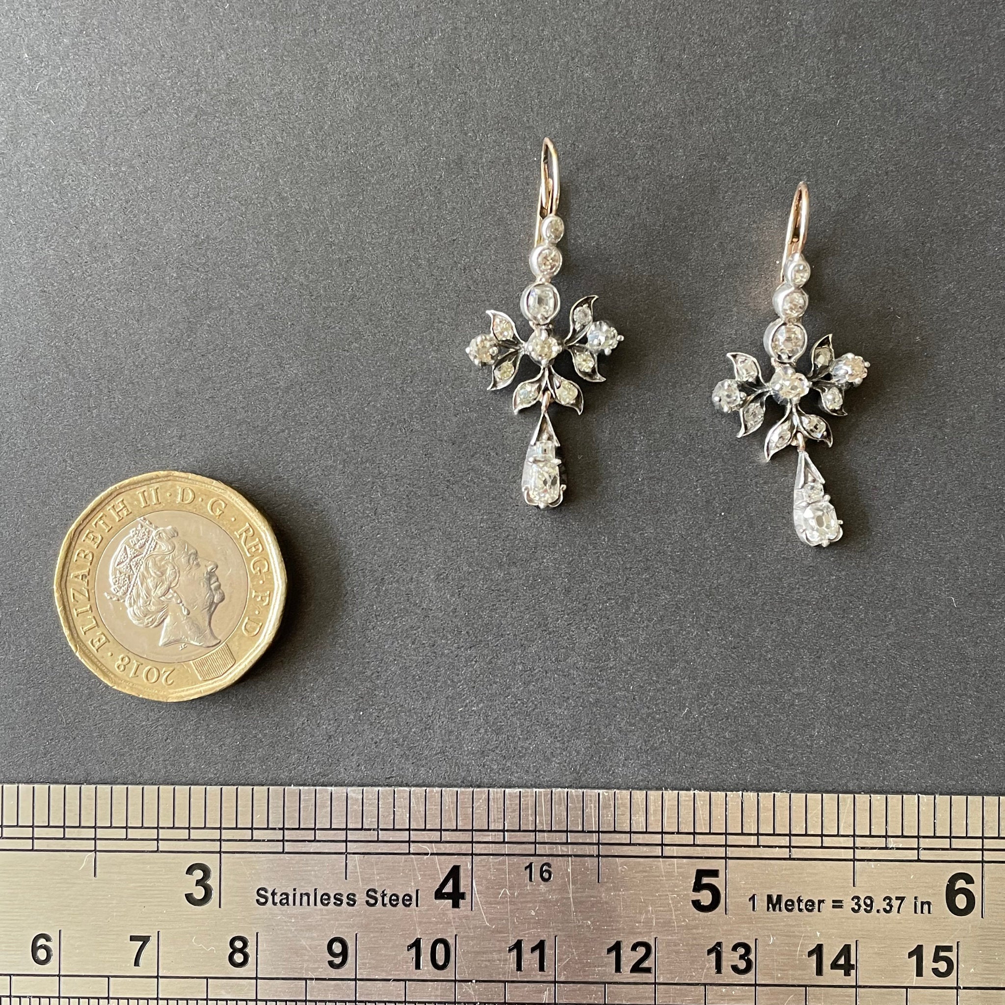 Antique diamond earrings of exceptional quality.