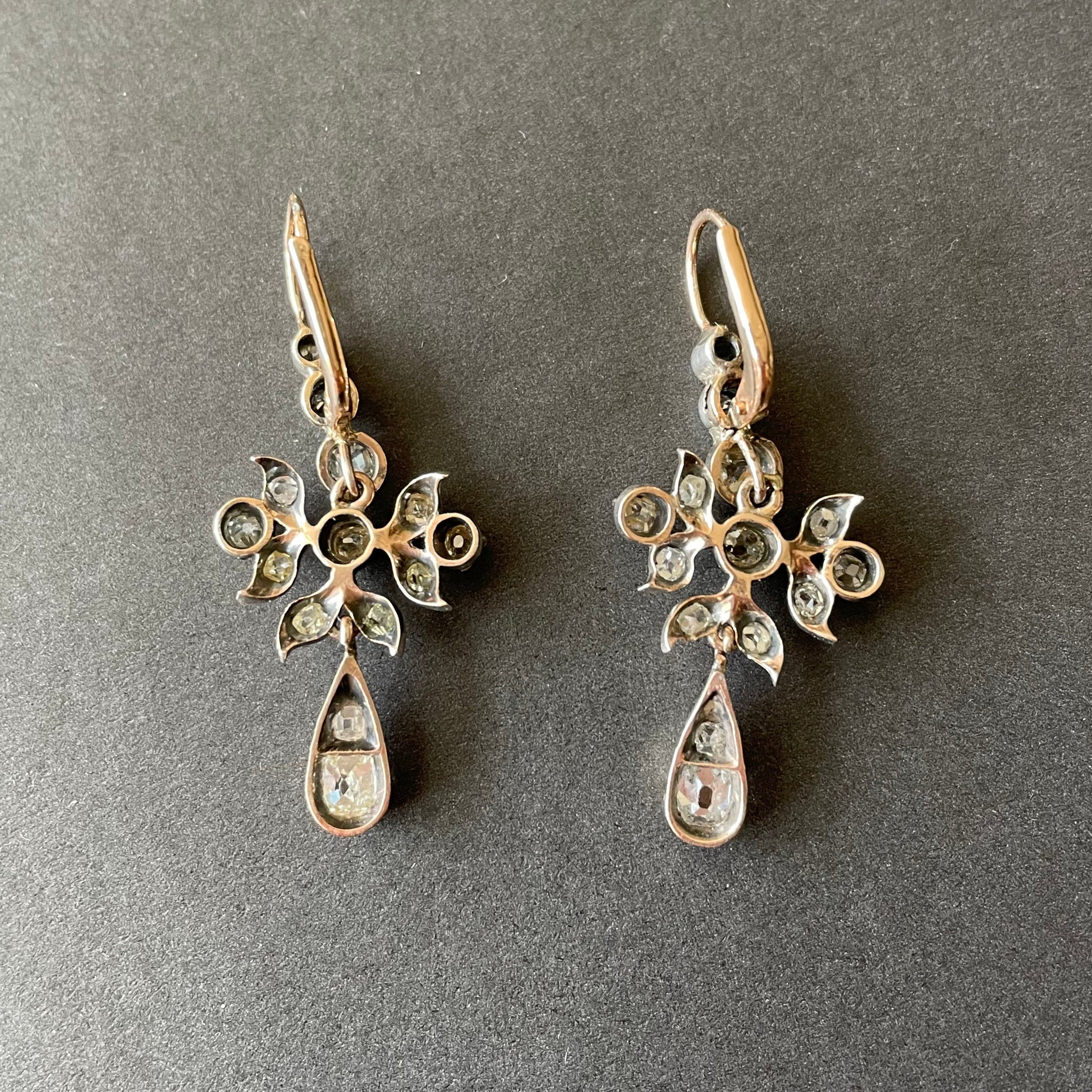 Back of antique diamond earrings in gold.