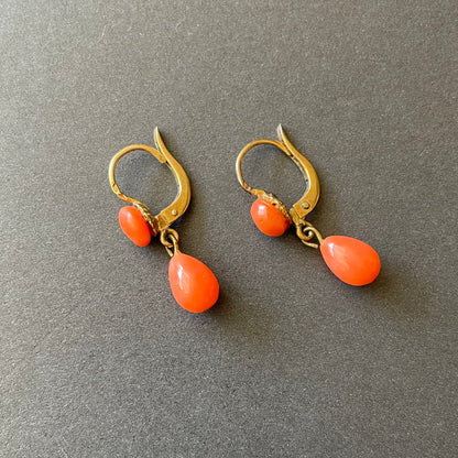 Tequila Sunrise Antique Natural Coral Drop Earrings