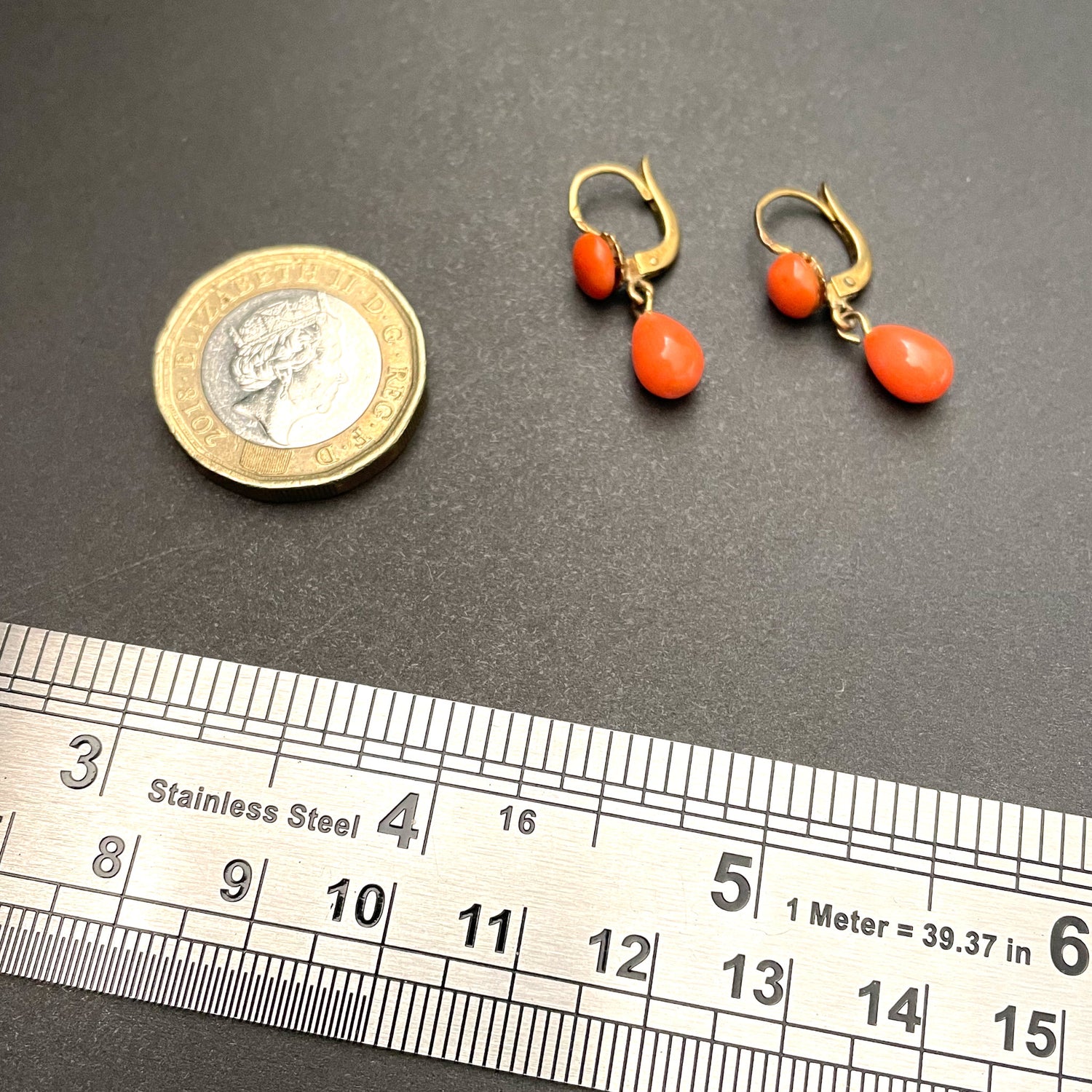 Tequila Sunrise Antique Natural Coral Drop Earrings