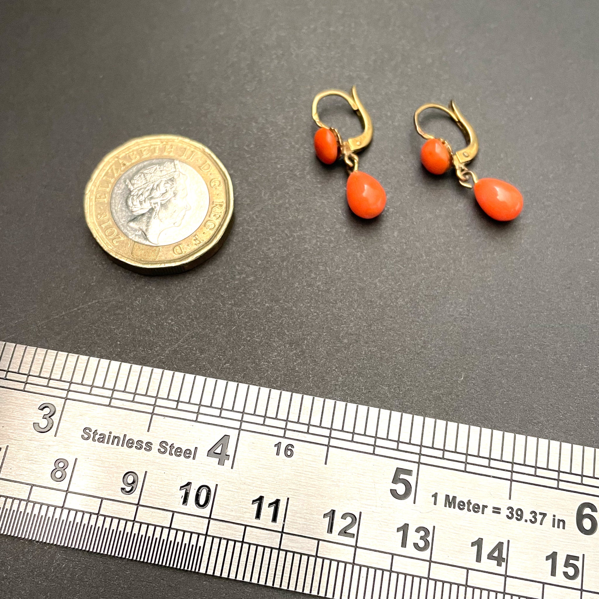 Tequila Sunrise Antique Natural Coral Drop Earrings