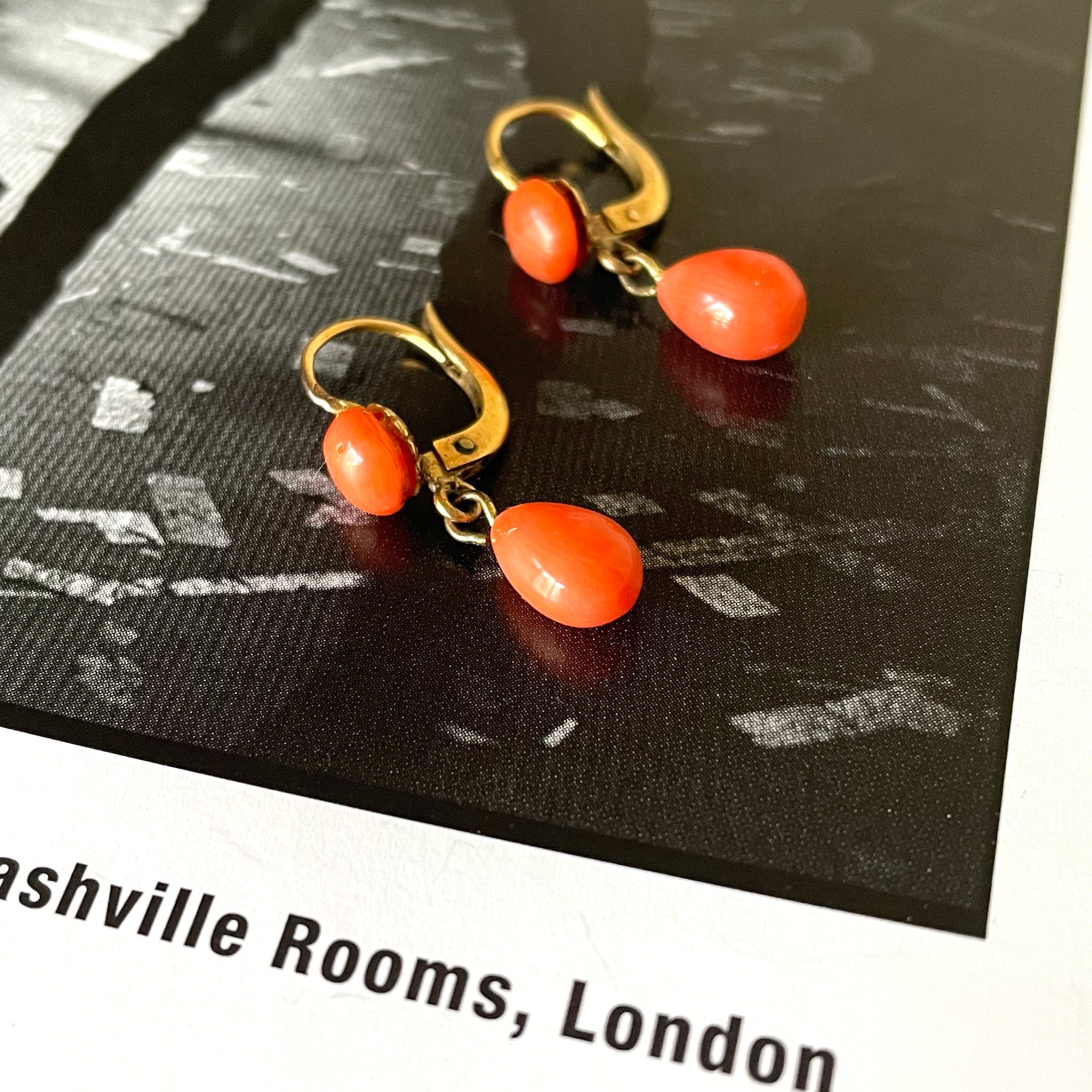 Tequila Sunrise Antique Natural Coral Drop Earrings