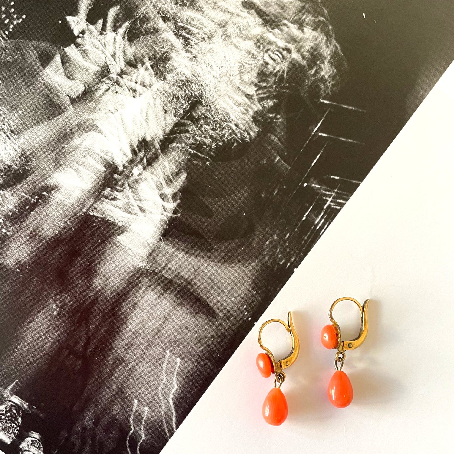 Tequila Sunrise Antique Natural Coral Drop Earrings