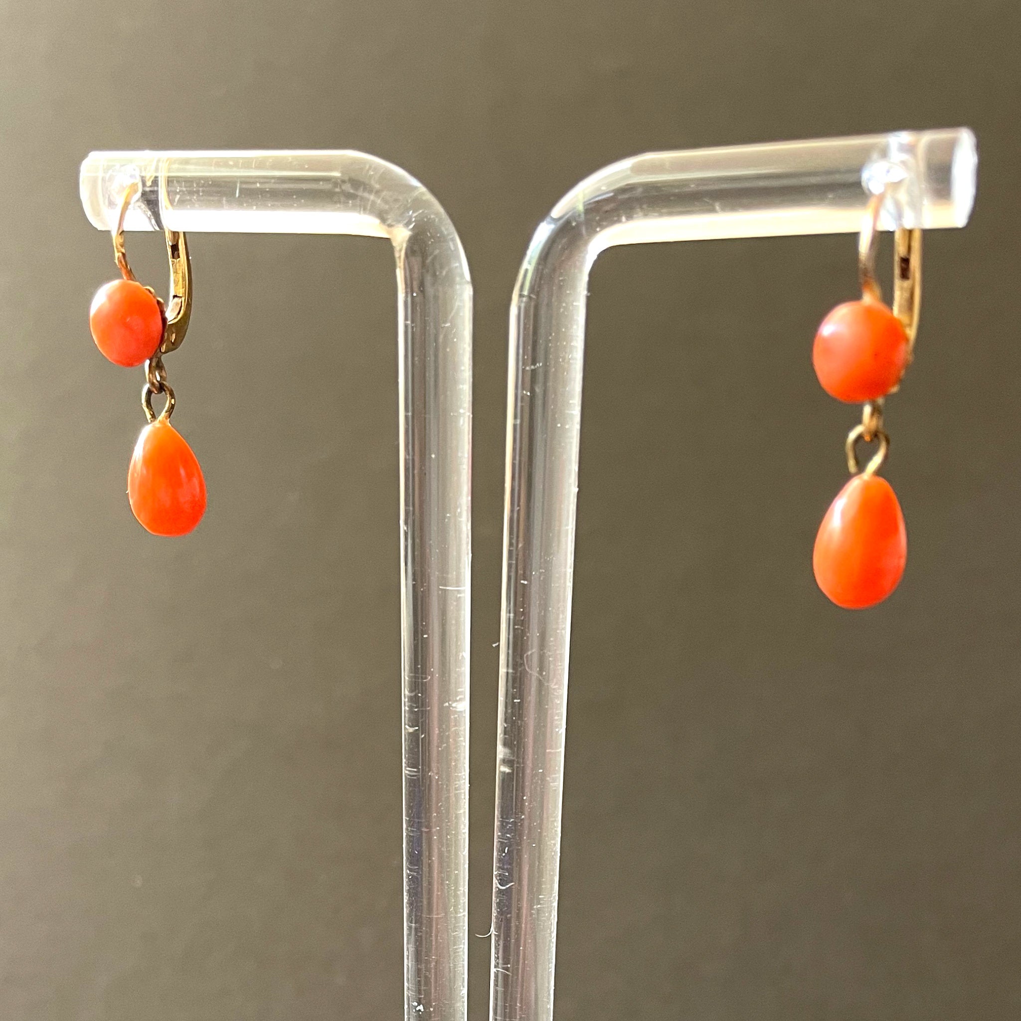 Tequila Sunrise Antique Natural Coral Drop Earrings