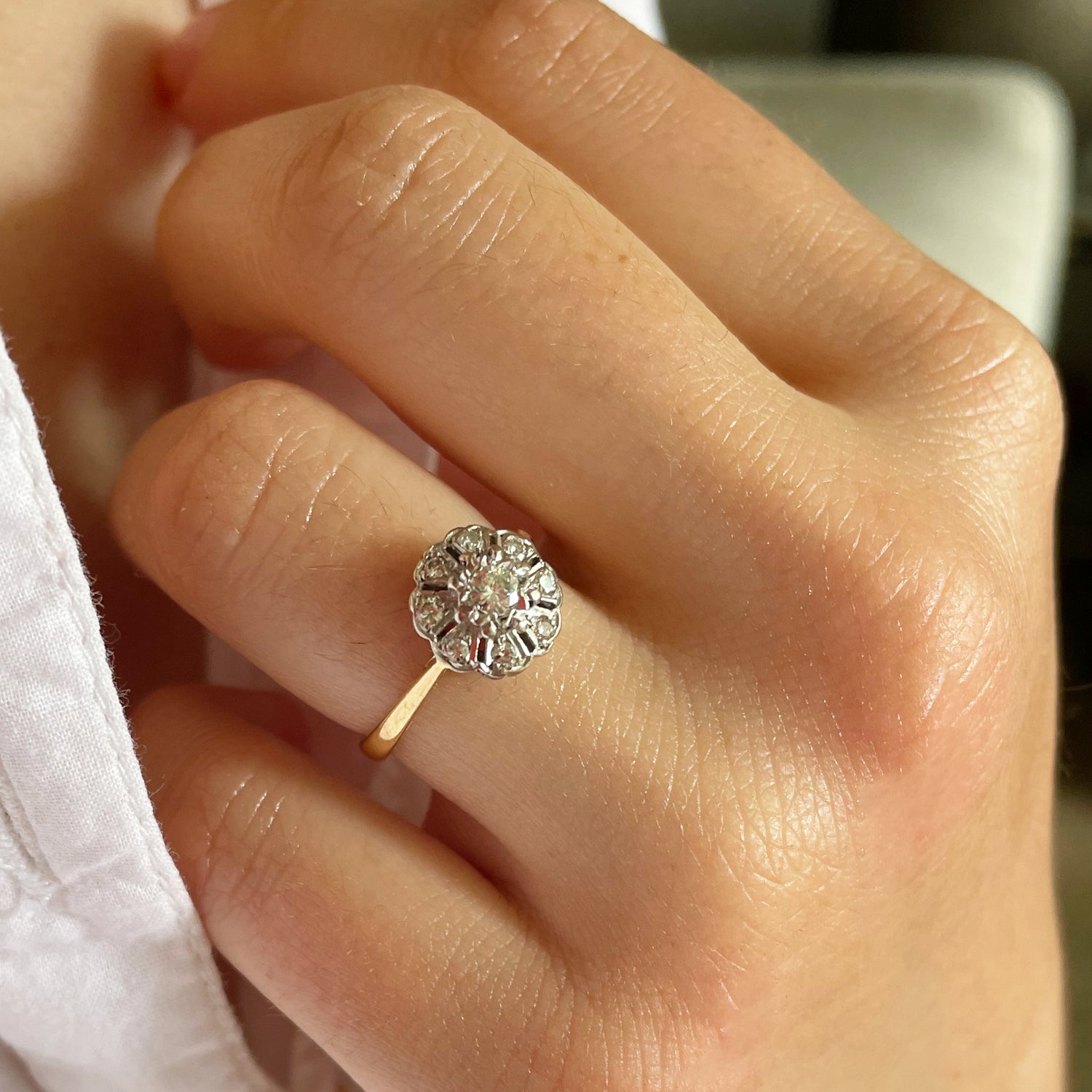 Diamond cluster ring on woman&
