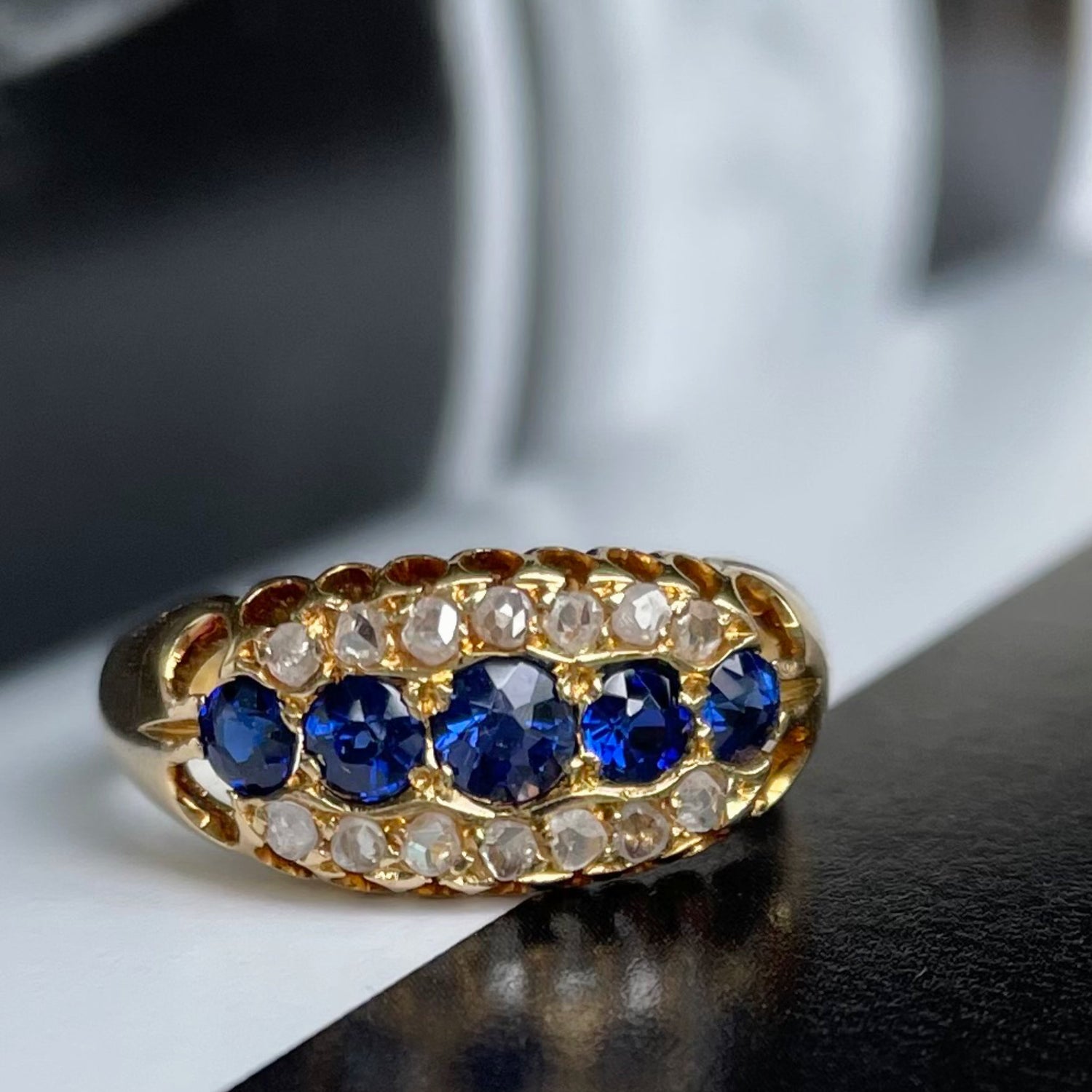 Tangled Up in Blue Antique Sapphire and Diamond Ring