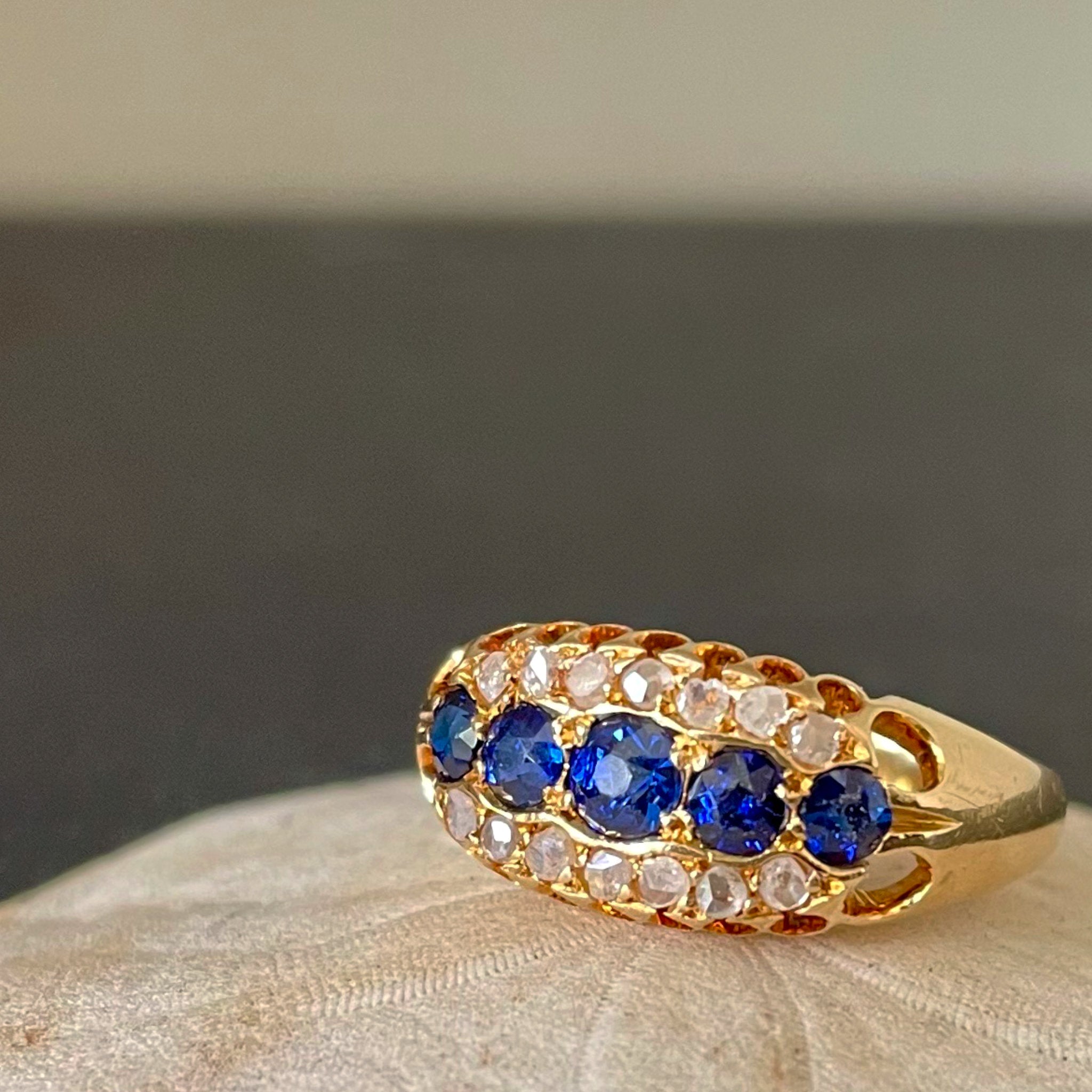 Tangled Up in Blue Antique Sapphire and Diamond Ring