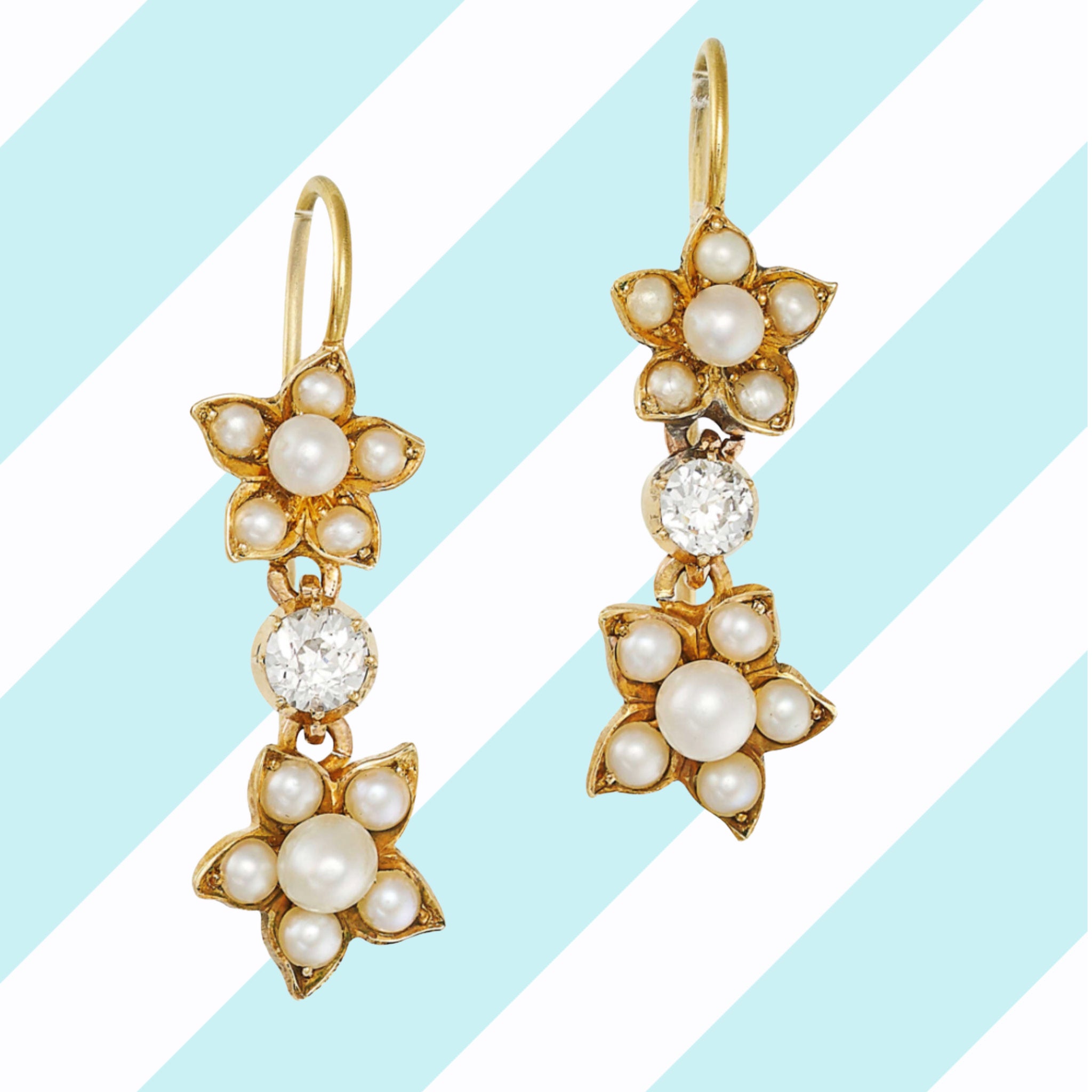 Crazy in the Sunlight Antique Pearl and Diamond Earrings