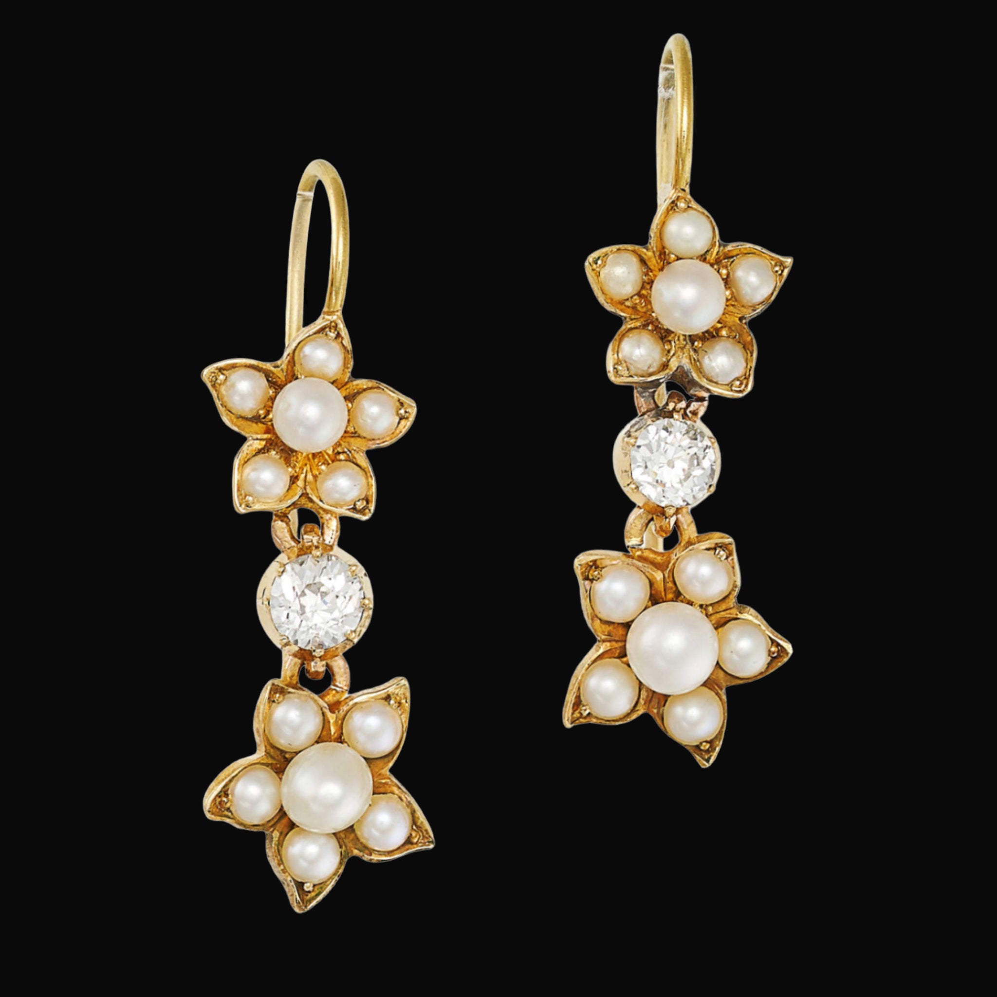 Crazy in the Sunlight Antique Pearl and Diamond Earrings