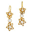 Gold drop earrings with flowers made of pearls and diamonds.