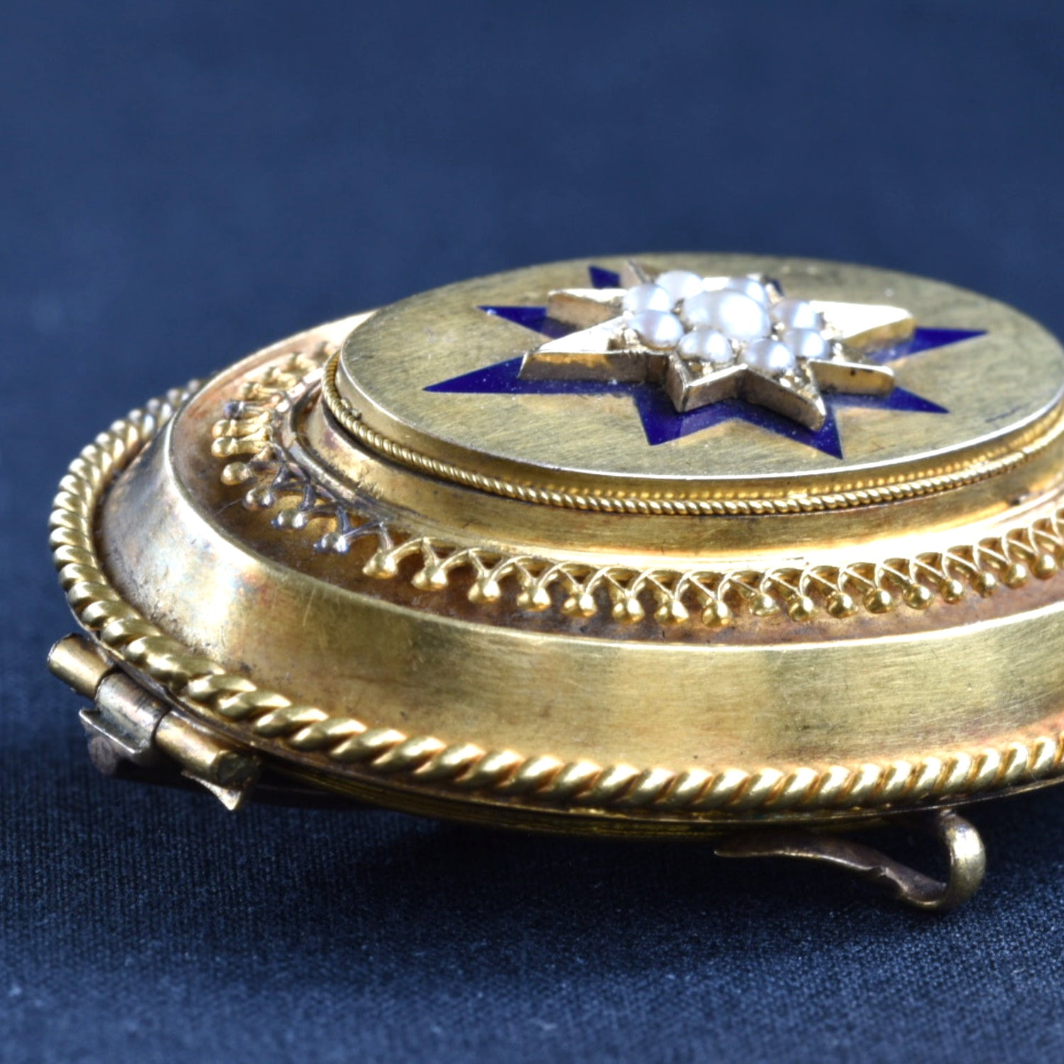Shooting Star Antique Victorian Pearl and Enamel Locket Brooch