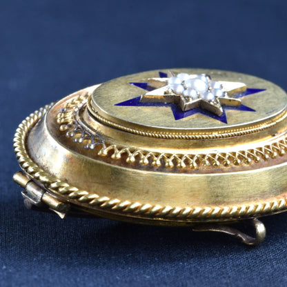 Shooting Star Antique Victorian Pearl and Enamel Locket Brooch