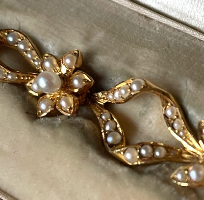 Love, Love Me Do Edwardian Gold and Seed Pearl Flowerhead Bracelet