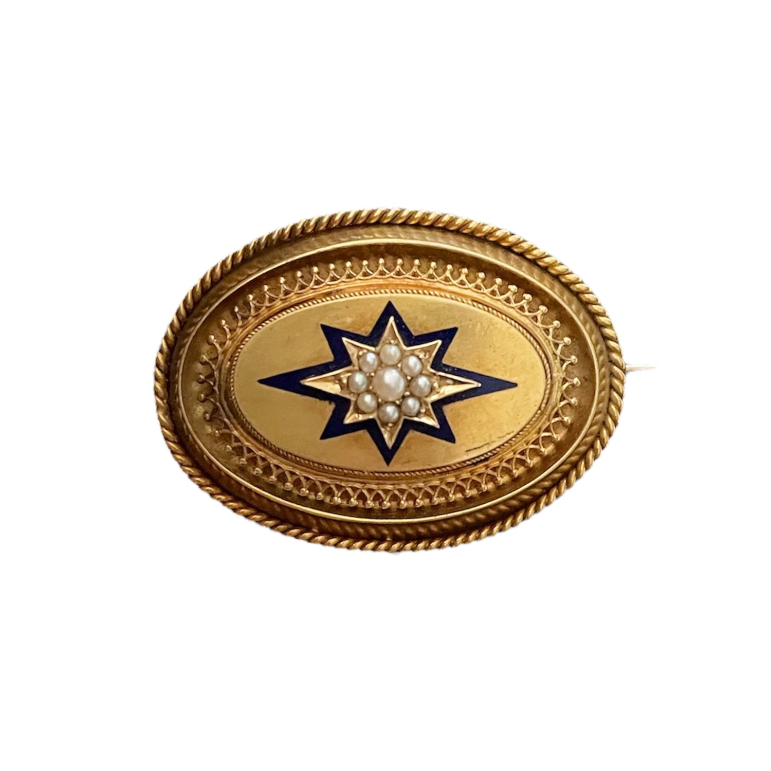 Shooting Star Antique Victorian Pearl and Enamel Locket Brooch