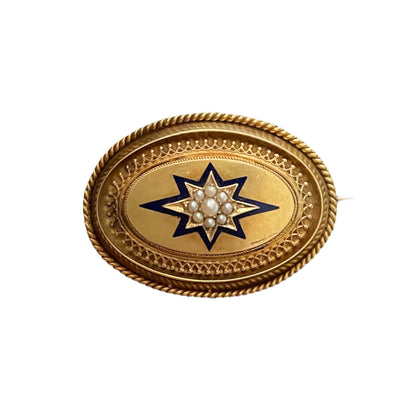 Shooting Star Antique Victorian Pearl and Enamel Locket Brooch